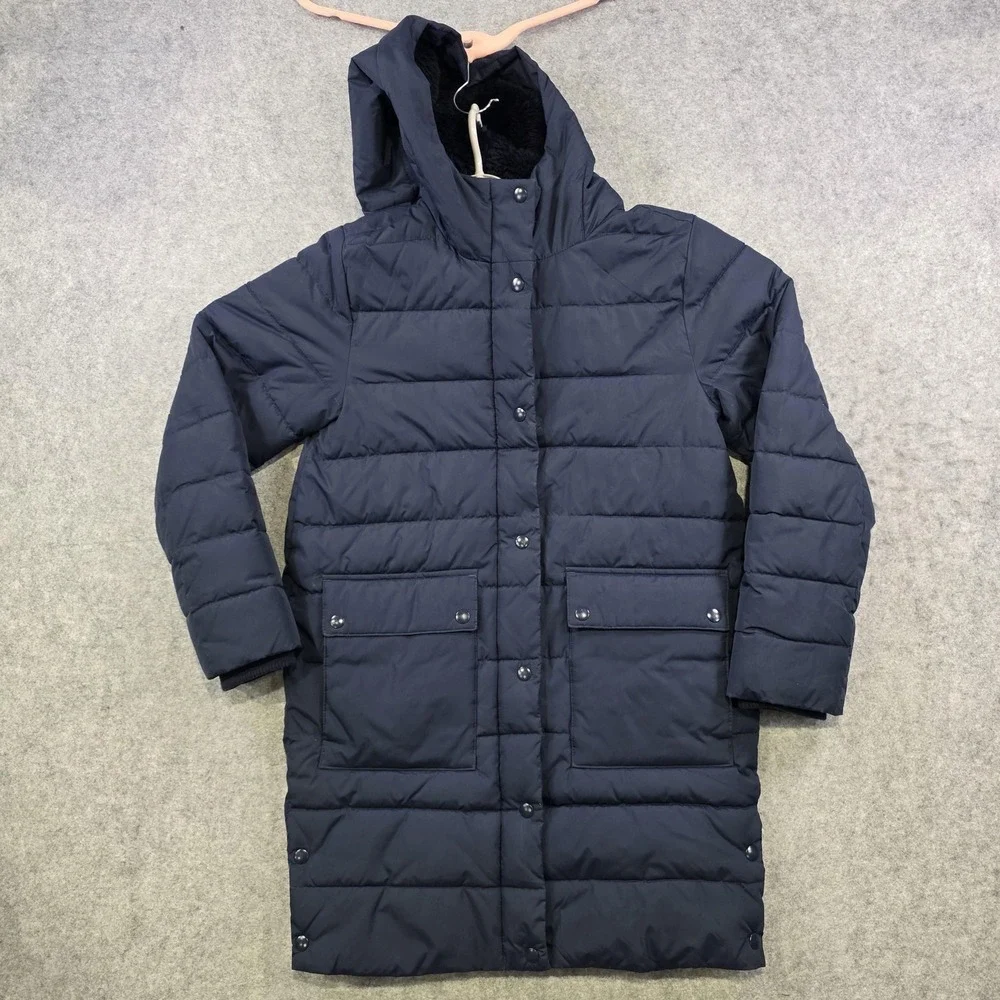 J.Crew Coat Womens XL Navy Blue Hooded Primaloft Insulated Parka Jacket AZ420‎